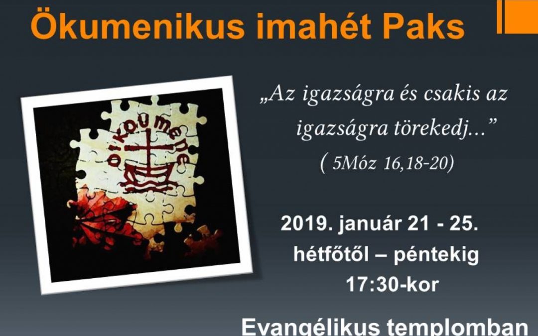 Ökumenikus imahét a Krisztusban hívők egységéért 2019-ben Pakson az evangélikus templomban