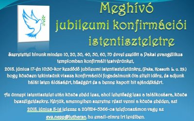 Meghívó jubileumi konfirmáció istentiszteletre